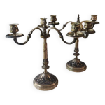 Paire de chandeliers  3 bras de lumire incurves. style baroque / rocaille.