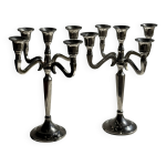 Paire de chandeliers  5 branches en mtal argent h27