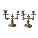Paire de chandeliers anciens en bronze dor style rococo xixe
