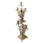 Paire de chandeliers antiques à 3 feux de lumières puttis / angelots bronze Paire de chandeliers antiques à 3 feux de lumières puttis / angelots bronze