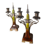 Paire de chandeliers autrichien antique en bronze, style art nouveau,