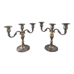 Paire de chandeliers bougeoirs en mtal argent