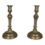 Paire de chandeliers flambeaux cannels bronze epoque louis xvi 27 cm