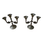 Paire de chandeliers laiton métal doré décoration bohème scandinave ancien bougeoirs Paire de chandeliers laiton métal doré décoration bohème scandinave ancien bougeoirs