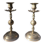 Paire de chandelier m�tal dor� laiton vintage