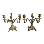 Paire de chandeliers rocaille en bronze