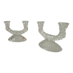 Paire de chandeliers vintage en verre cisel annes 60 / 70