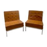 Paire de chauffeuses en cuir camel par florence knoll Paire de chauffeuses en cuir camel par florence knoll