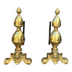 Paire de chenets anciens en laiton et fonte, style louis xvi