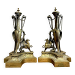 Paire de chenets de chateau en bronze dor� �poque napol�on iii