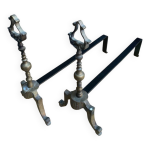 Paire de chenets chemine ancien mtal + bronze vintage