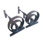 Paire de chenets chemine fer forg forme circulaire vintage
