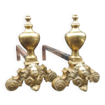 Paires de chenets chemine en laiton decor marmousets fonte style louis xiv loft