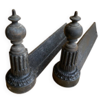 Paire de chenets chemine napolon 3 noclassique fonte + boule laiton
