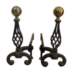 Paire de chenets en fer et bronze moderniste Paire de chenets en fer et bronze moderniste
