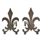 Paire chenets fleur de lys acier vintage
