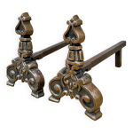 Paire de chenets en laiton massif vintage