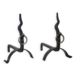 Paire de chenets modernistes en fer forgé vintage Paire de chenets modernistes en fer forgé vintage