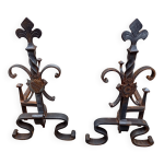 Paire de chenets motif fleur de lys