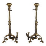 Paire de chenets de style no - gothique en bronze