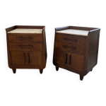 Paire de chevets art d�co en ch�ne et marbre, 1940