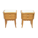 Paire de chevets en sycomore laiton miroir par jean pascaud 1940