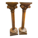 Paire de colonnes en chne clair sculpt fin xixe, belle qualit, chapiteau