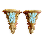 Paire de consoles en bois dor� avec ch�rubins en alb�tre, italie 1880 - 1930