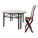 Paire de consoles chinoises en demi - lune - table centrale et chaise pliante Paire de consoles chinoises en demi - lune - table centrale et chaise pliante
