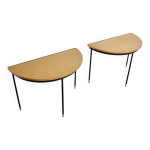 Paire de consoles / tables d'appoint italiennes en placage sunburst, 1960s Paire de consoles / tables d'appoint italiennes en placage sunburst, 1960s
