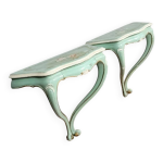 Paire de consoles venitiennes de style louis xv en bois peint