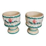 Paire de coquetiers vintages fa�ence d�cor peint main