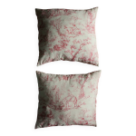 Paire coussins toile de jouy rose ancienne