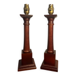 Paire duo pied de lampe colonne bois massif