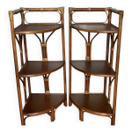 Paire d tagres d angle en rotin vintage
