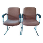 Paire de fauteuils 1970 design modernistes tissu tweed Paire de fauteuils 1970 design modernistes tissu tweed