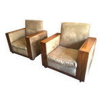 Paire de fauteuils art déco modernistes en alcantara et noyer, 1930 Paire de fauteuils art déco modernistes en alcantara et noyer, 1930