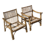 Paire de fauteuils en bambou et rotin dal vera 1970