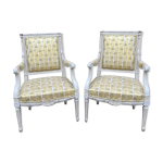 Paire de fauteuils bergères louis xvi bois patiné Paire de fauteuils bergères louis xvi bois patiné