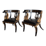 Paire de fauteuils berg�res de style empire � d�cors de cygnes et de lyres