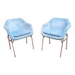 Paire fauteuils bleus et chrom lounge design 1970