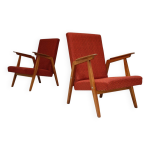 Paire de fauteuils bloc de l'est uluv rouge chiné 1960 Paire de fauteuils bloc de l'est uluv rouge chiné 1960