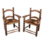 Paire de fauteuils bobine en bois tourné, milieu xxe, france Paire de fauteuils bobine en bois tourné, milieu xxe, france