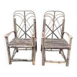 Paire de fauteuils en bois naturel rustique