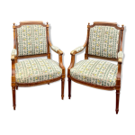 Paire de fauteuils en bois naturel de style louis xvi xix eme sicle