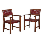 Paire de fauteuils bridges en bois et cuir des ann�es 1950