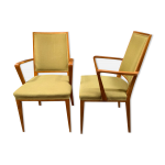 Paire de fauteuils bridge tissus vert clair annes 1960.