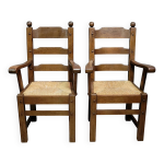 Paire de fauteuils brutalistes en bois massif vers 1950 Paire de fauteuils brutalistes en bois massif vers 1950