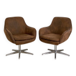 Paire de fauteuils de bureau pivotants en suédine marron Paire de fauteuils de bureau pivotants en suédine marron
