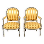 Paire de fauteuils cabriolet, en bois rchampi, style louis xvi fin xixe